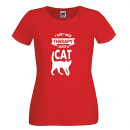 I Don't Need Therapy I Have a Cat -  czerwony damski tshirt