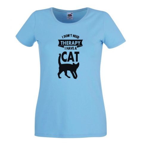 I Don't Need Therapy I Have a Cat -  błękitny damski tshirt
