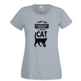 I Don't Need Therapy I Have a Cat -  szary damski tshirt